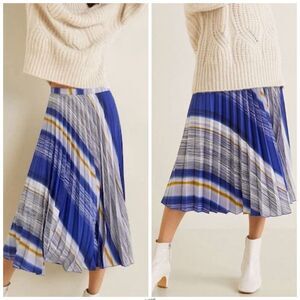 Mango Multicolor A-Line Blue Stripe Accordion Pleated Skirt